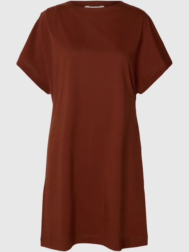 Selected midi-jurk Katoen korte mouwen Cherry Mahogany