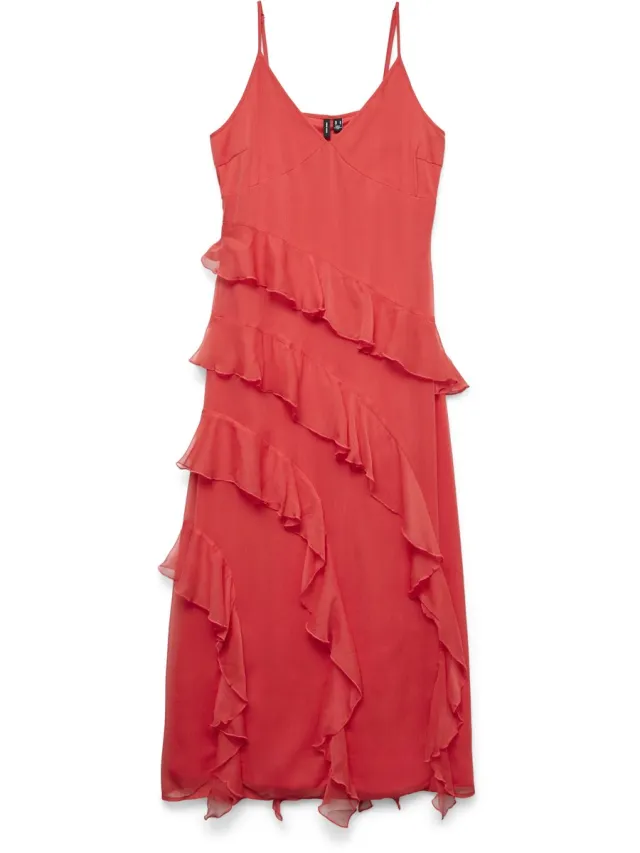 Vero Moda VMSMILLA SL LONG FRILL DRESS WVN NOOS - Dames - Maxi jurken Poinsettia