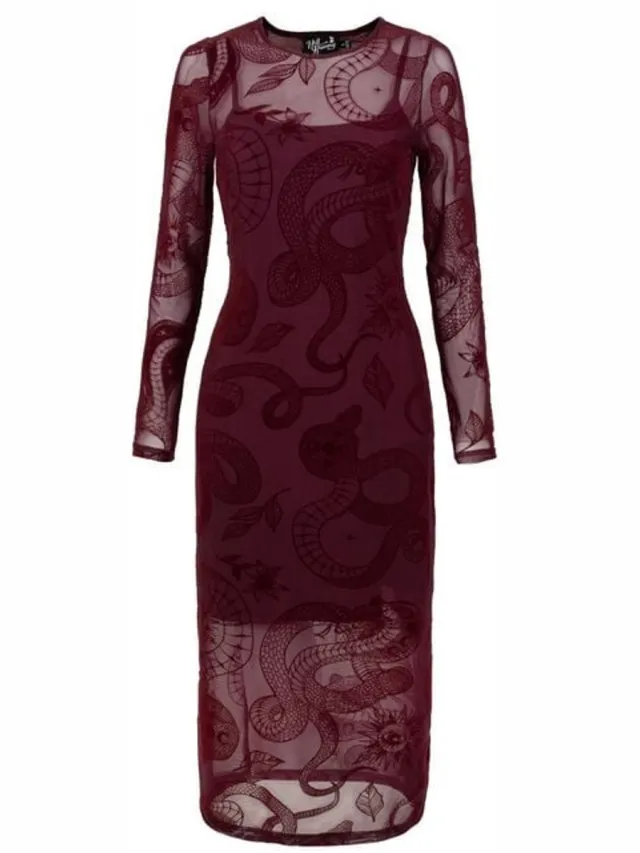 Hell Bunny SNAKE CHARMER DRESS - NEW COLOUR Dames Midi-jurk - donkerrood