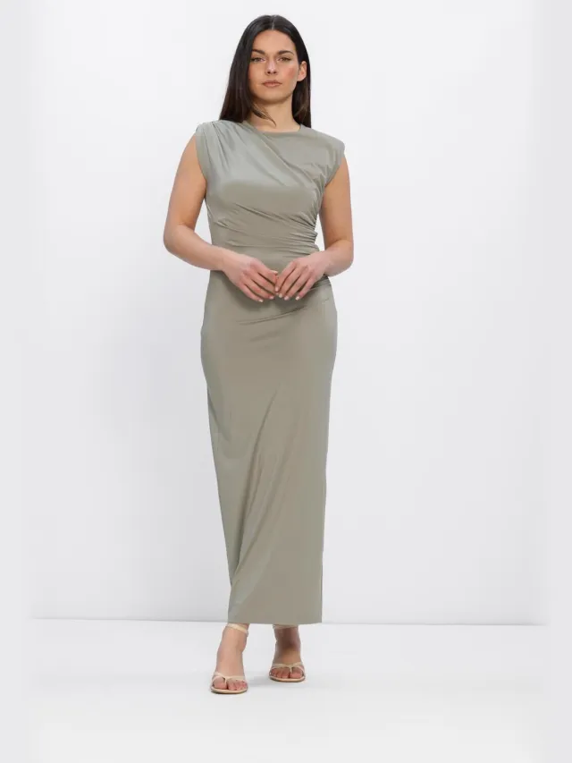 ROSEMUNDE Dames Jurken Billie Sl Long Drape Dress - Khaki