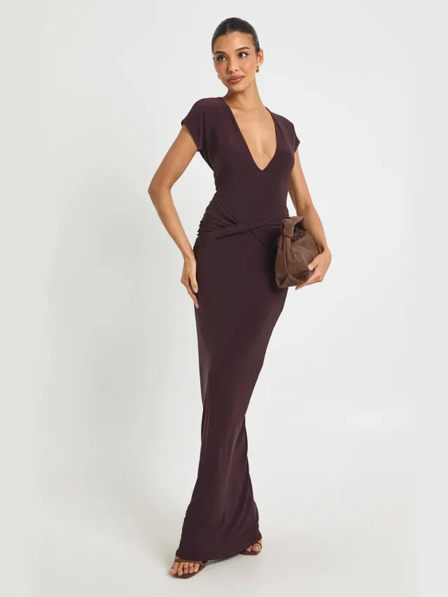 boohoo Dames Twist Detail Maxi Jurk Pruim