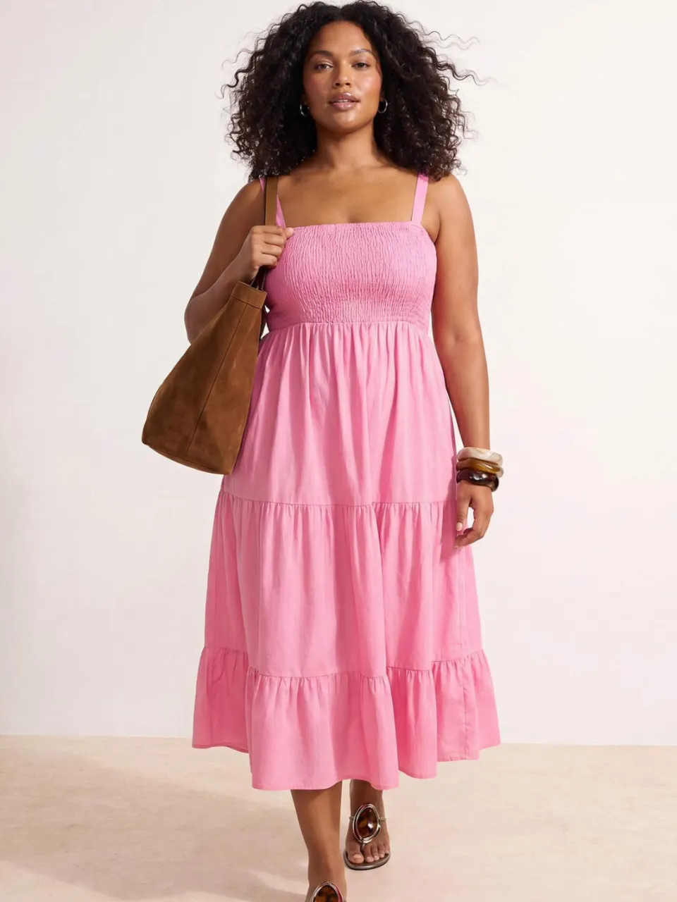 Trendyol Curve Dames Roze Effen Midi Mouwloos Avond / Dagelijks Skater Grote maten Jurk, foto 2