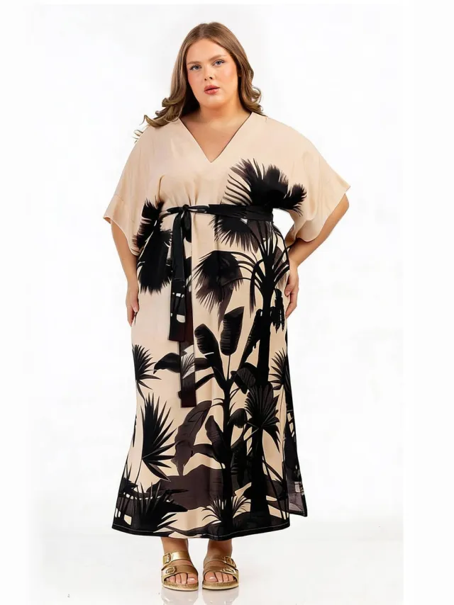 Curviss maxi jurk zwart Zwart/beige