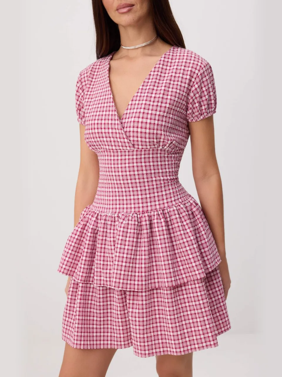 Trendyol TRENDYOLMİLLA Dames Rood Geruit Kort / Mini Kort Skater Jurken, foto 2