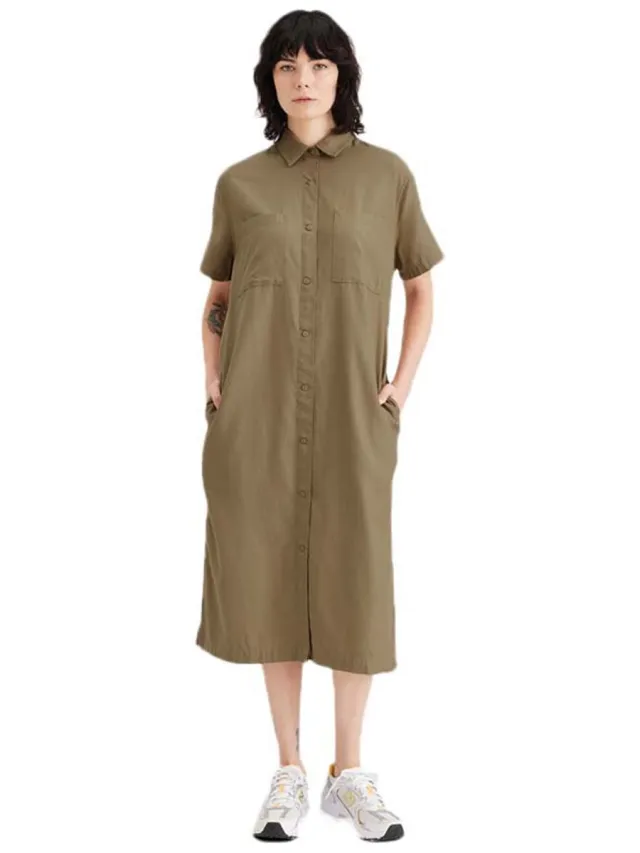 Dockers Button Front Midi-jurk Met Korte Mouwen Bruin L Vrouw Harvest Gold