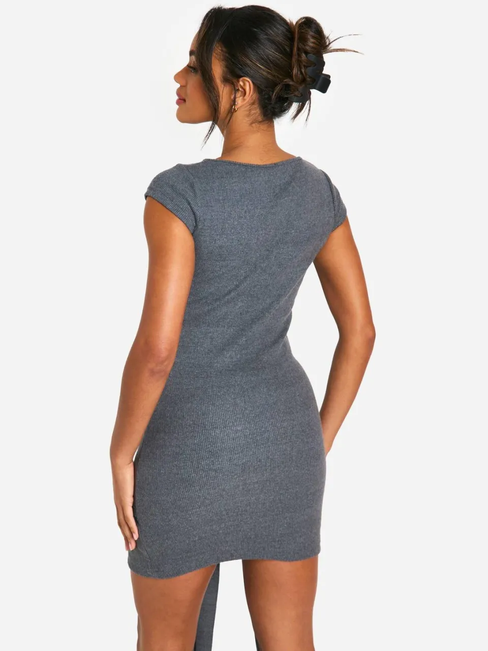 boohoo Dames Brushed Rib Mini Dress houtskool, foto 2