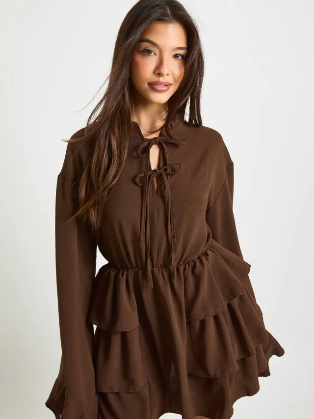 boohoo Dames Gehamerde shirtjurk met zakdetail Zwart