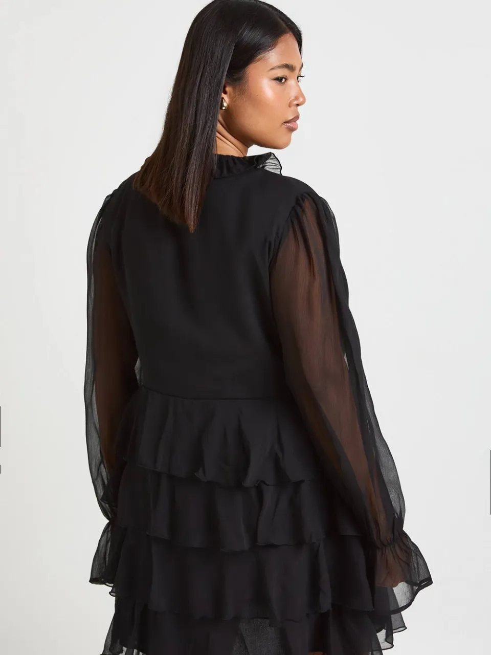 boohoo Dames Plus Ruffle Wrap Skater Jurk zwart, foto 3