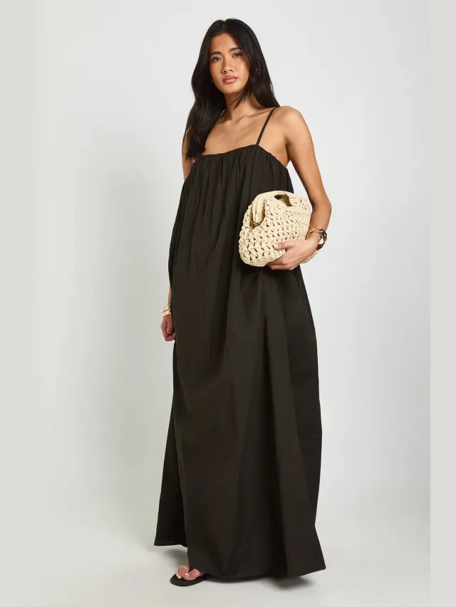boohoo Dames Linnen Maxi Jurk Met Volledige Zakdetails Zwart