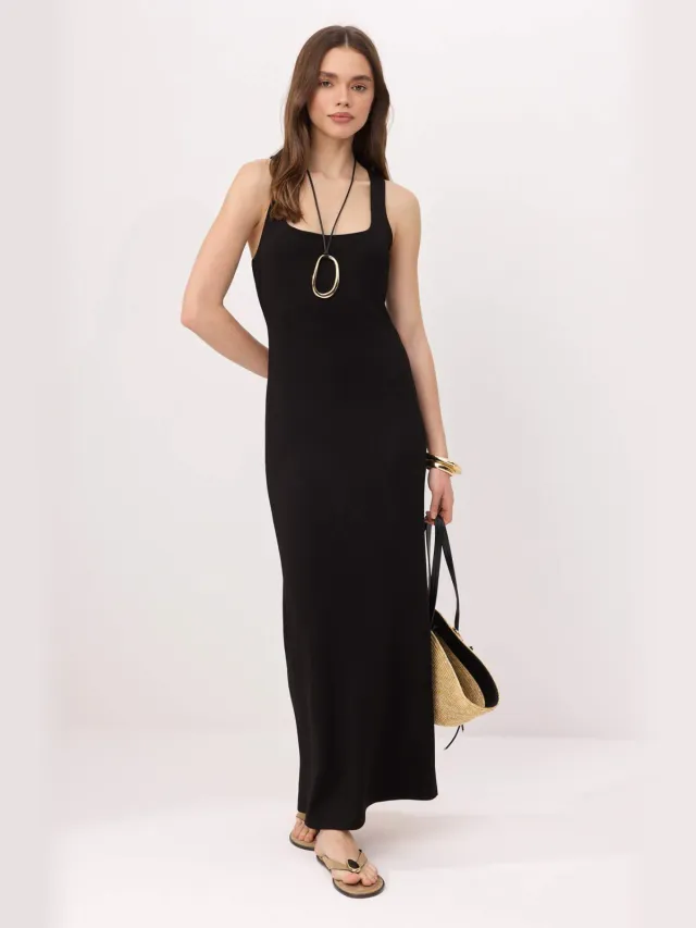Trendyol TRENDYOLMİLLA Dames Zwart Effen Maxi Mouwloos Bodycon Jurken
