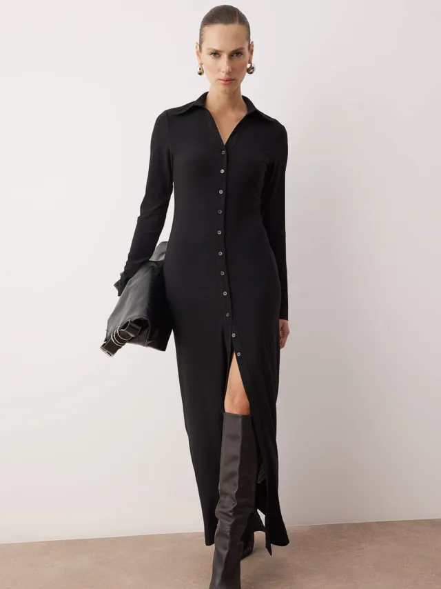Trendyol TRENDYOLMİLLA Dames Zwart Effen Maxi Lang Casual Bodycon Jurken