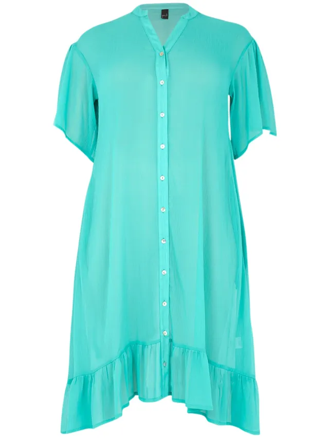 Yoek Jurk met ruches | Turquoise