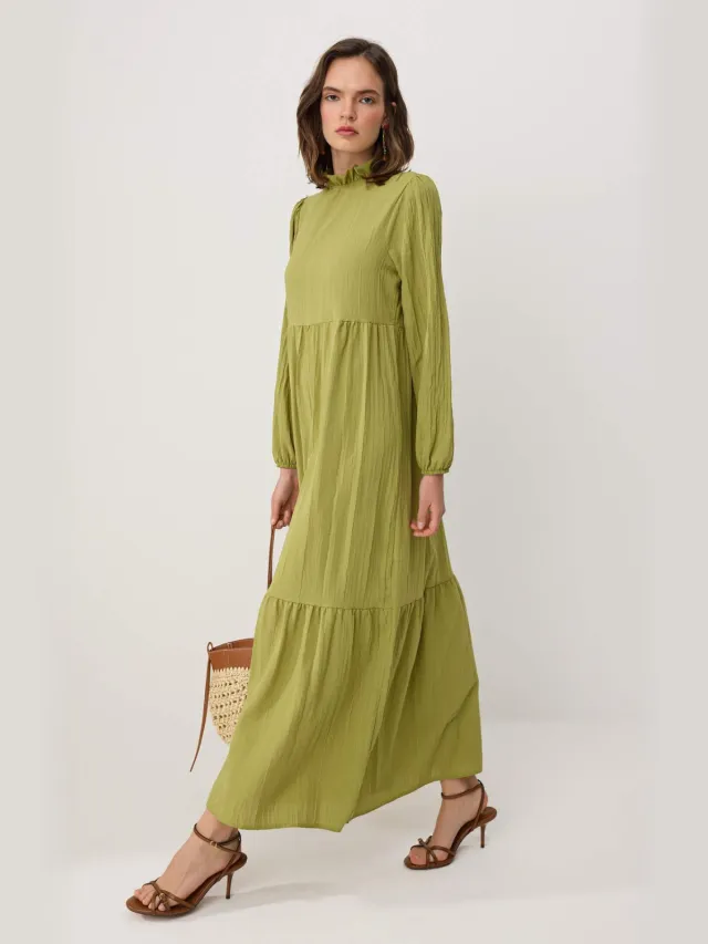 Trendyol Modest Dames Kaki Effen Maxi Lang Casual A-lijn Modest Jurken