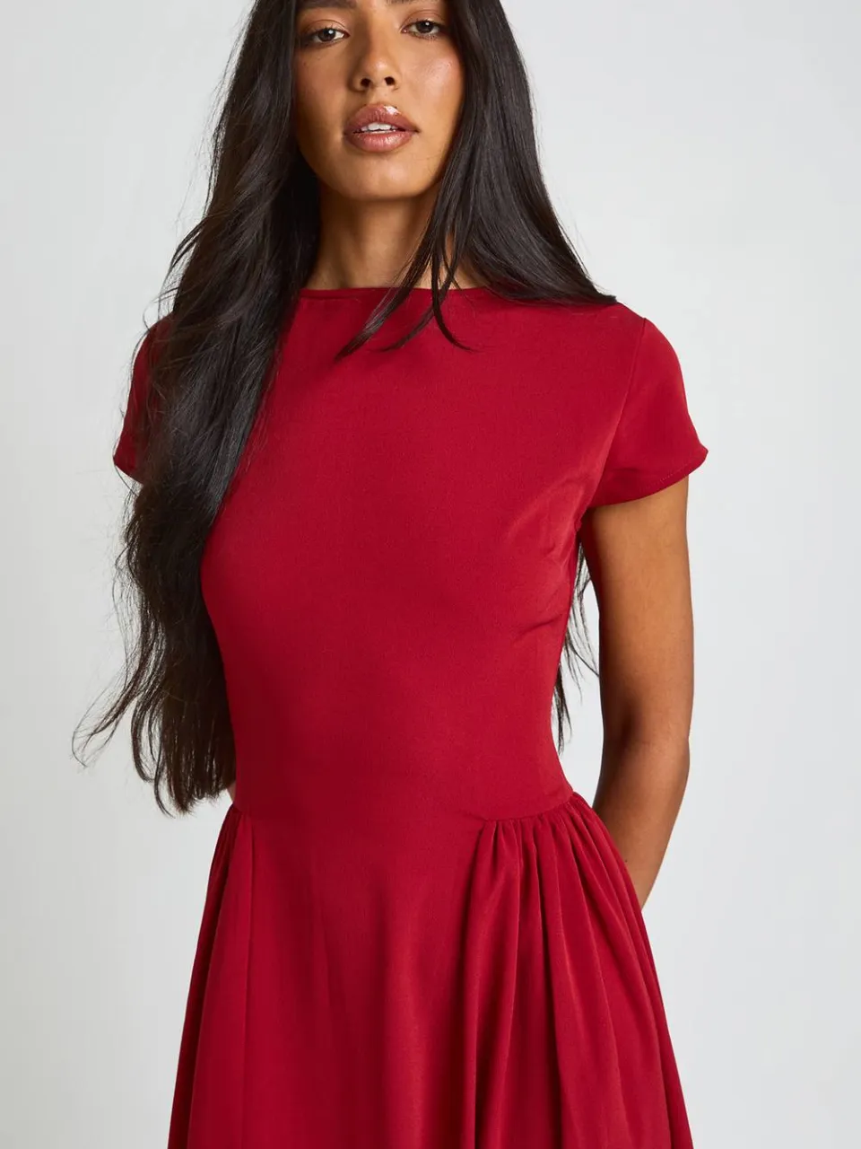 boohoo Dames Lange Getextureerde Volumineuze Rok Midaxi Jurk merlot, foto 4