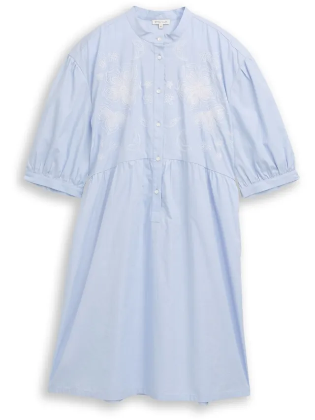 Tom Tailor Losvallende jurk met bloemenborduursel - Kentucky Blue