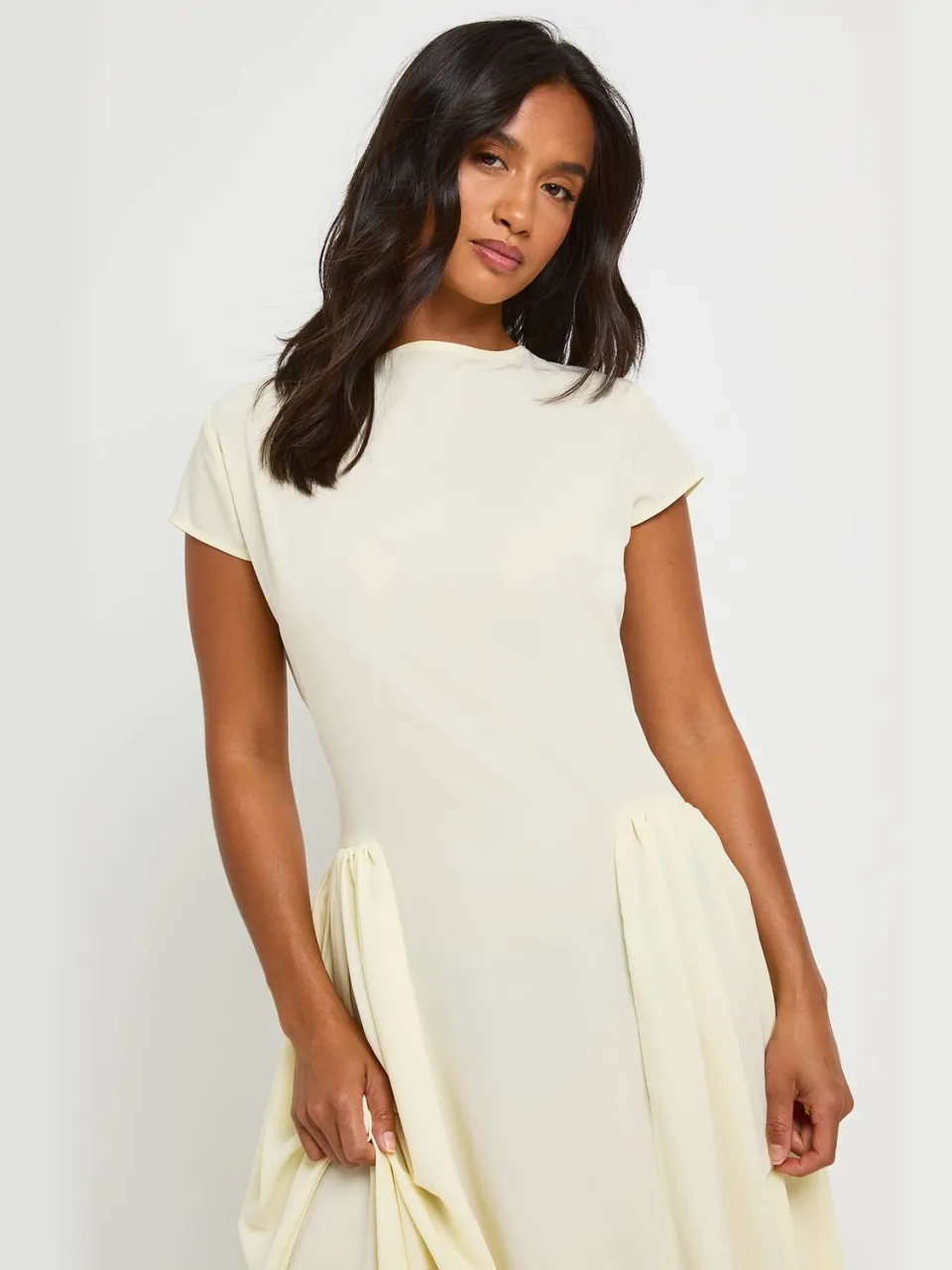 boohoo Dames Getextureerde Volume Rok Midaxi-jurk citroen, foto 4