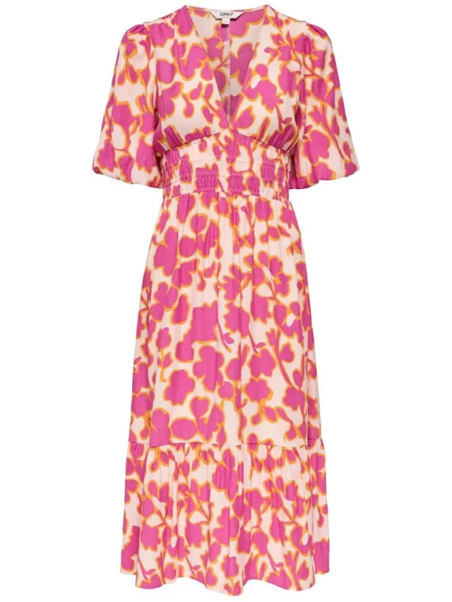 Only Jurk Onlauri Mikasi S/s Midi Dress Wvv E 15382444 Cloud Dancer/summer Flo Dames Maat Ecru