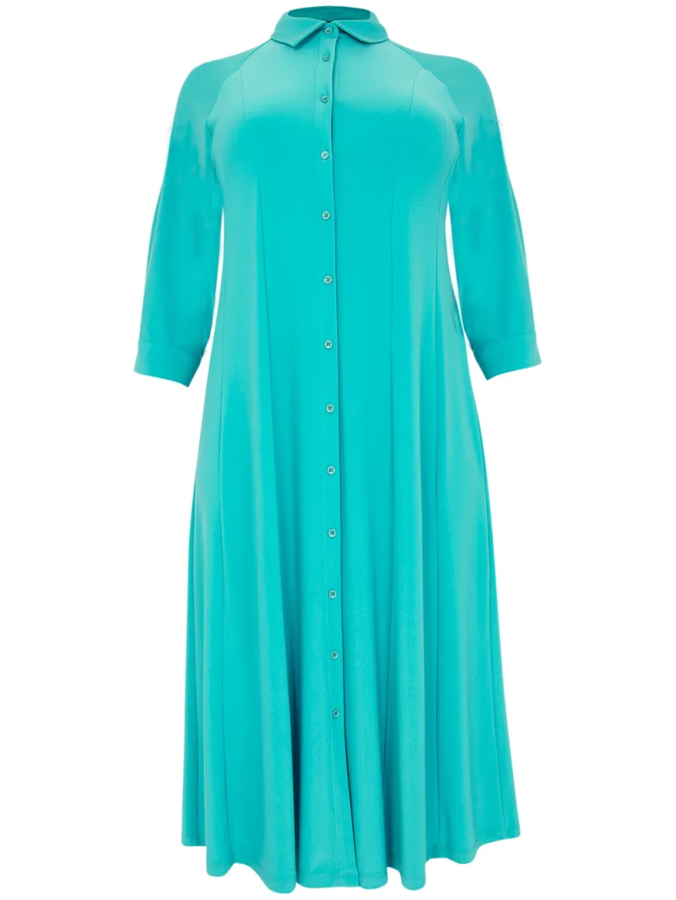 Yoek Wijde jurk met kraag | Turquoise, foto 2