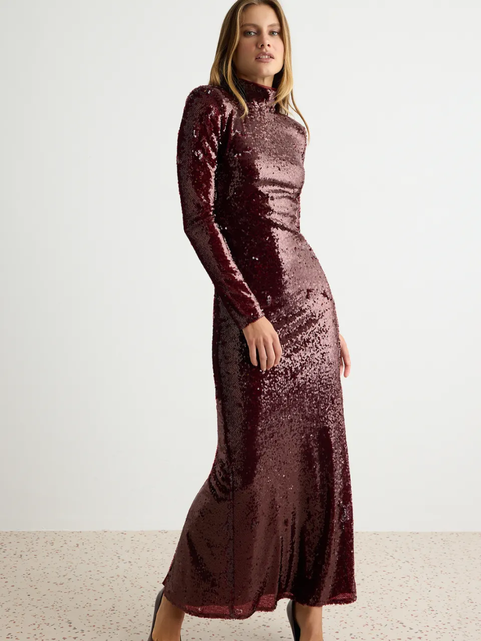 Trendyol TRENDYOLMİLLA Dames Effen Maxi Lang Recht Avond & Gala Jurk Bordeauxrood