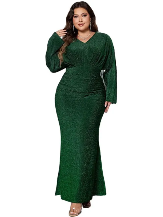 RedParrot Curvy glitter jurk - Feest - Gala - Plussize - Grotere maten - Sexy - Lang Groen