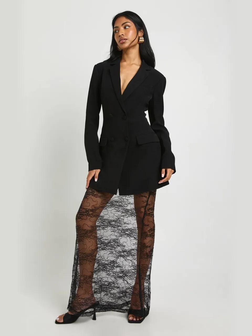 boohoo Dames Kantzoom blazerjurk zwart, foto 3