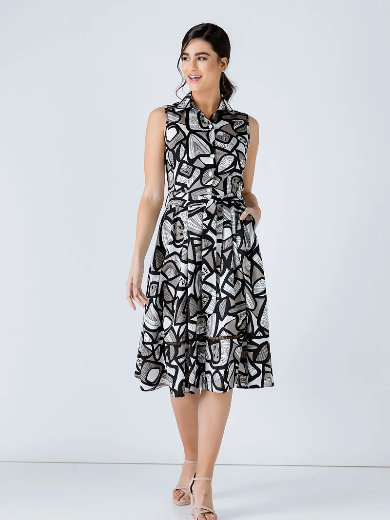 Conquista Zwarte print jurk met riem, foto 2