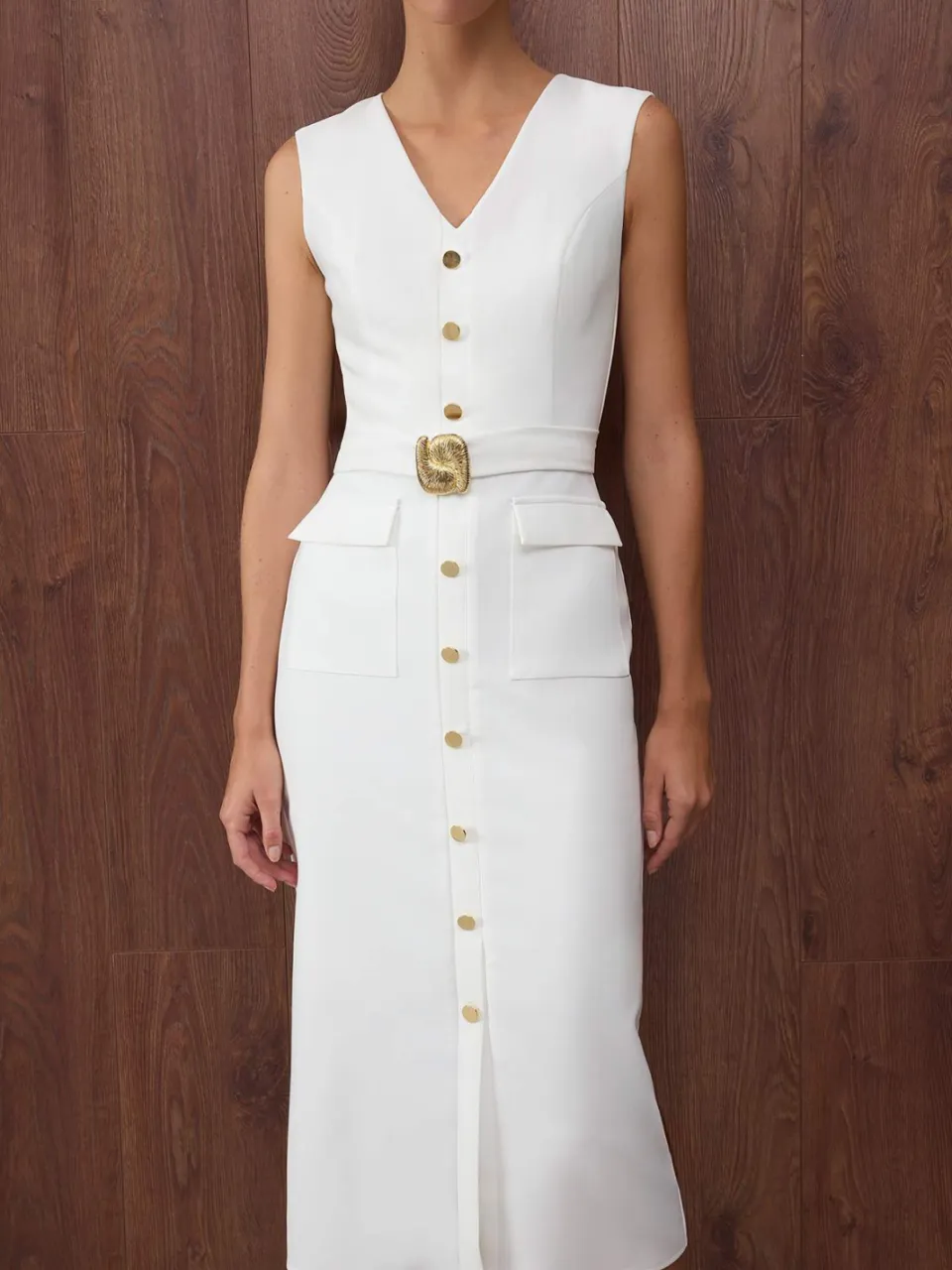 Trendyol TRENDYOLMİLLA Dames Wit Effen Midi Mouwloos Avond / Dagelijks Bodycon Jurken, foto 2