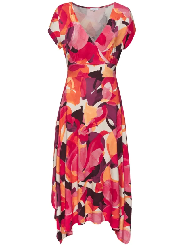 Midi-jurk rood/lila/pink bedrukt