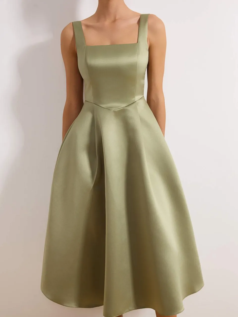 Trendyol TRENDYOLMİLLA Dames Groen Effen Midi Mouwloos Stijlvol/Avond Skater Jurken, foto 2