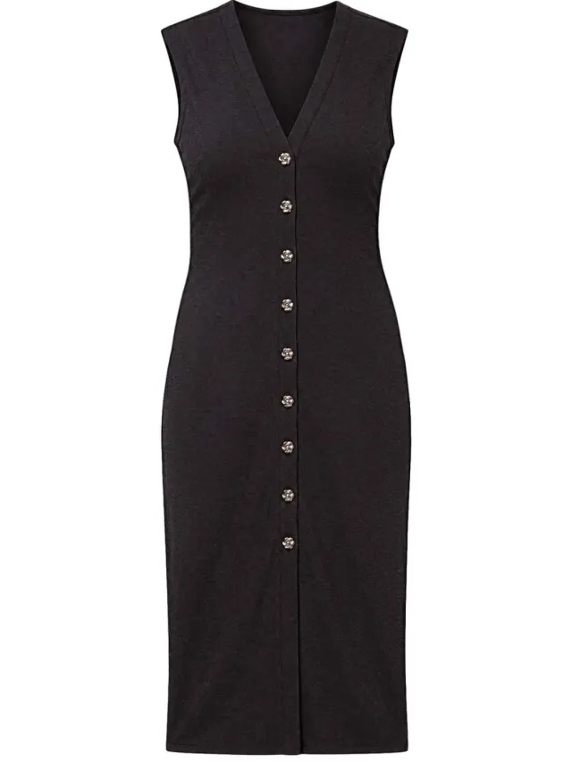 Trendyol TRENDYOLMİLLA Dames Grijs Effen Midi Mouwloos Bodycon Jurken