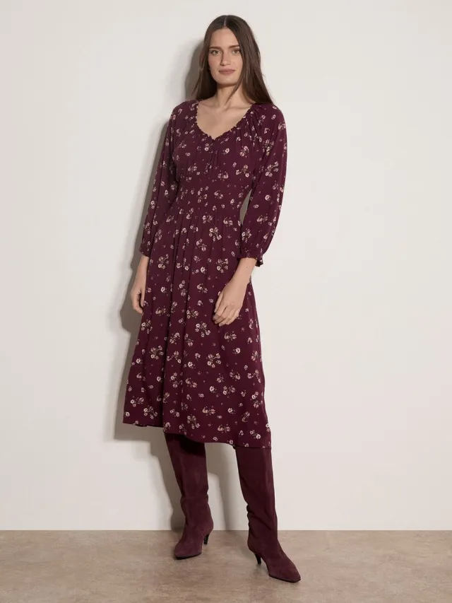 Apricot Midi-jurk met bloemenprint Burgundy