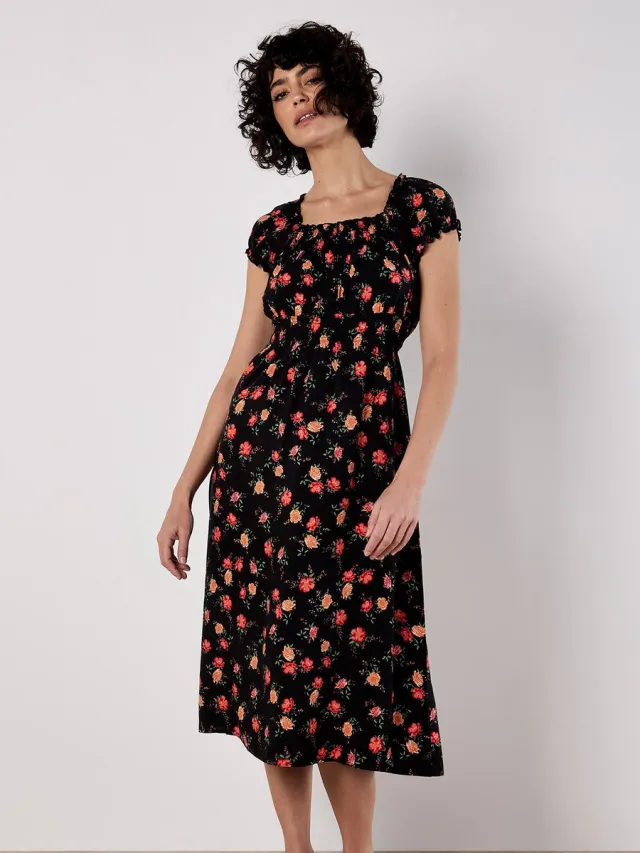 Apricot Vintage melkmeisje midi-jurk Zwart