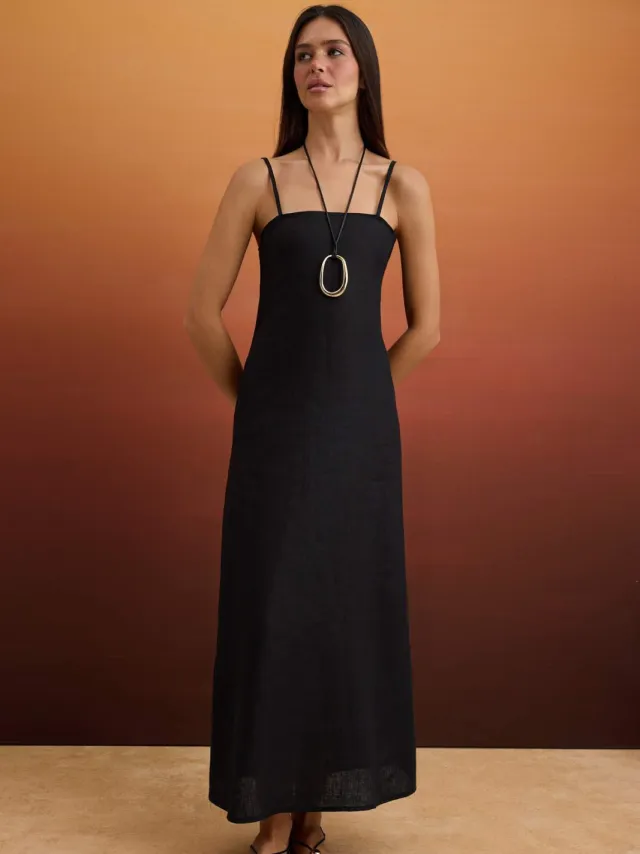 Trendyol TRENDYOLMİLLA Dames Zwart Effen Maxi Mouwloos Casual Recht Jurken