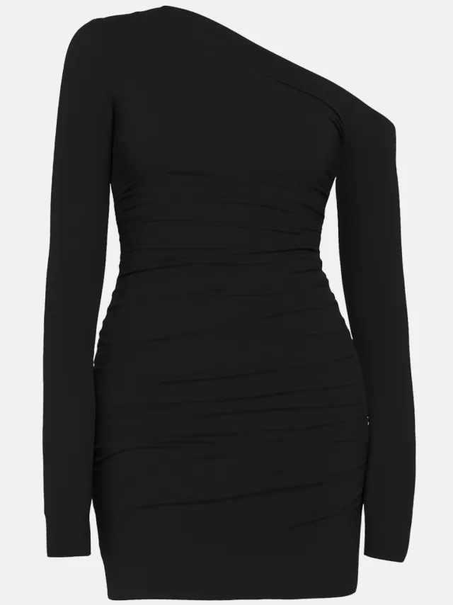 Trendyol TRENDYOLMİLLA Dames Zwart Effen Kort / Mini Lang Stijlvol/Avond Bodycon Jurken
