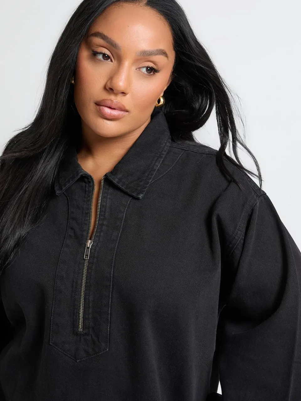 boohoo Dames Plus Denim ritssluiting shiftjurk, foto 4