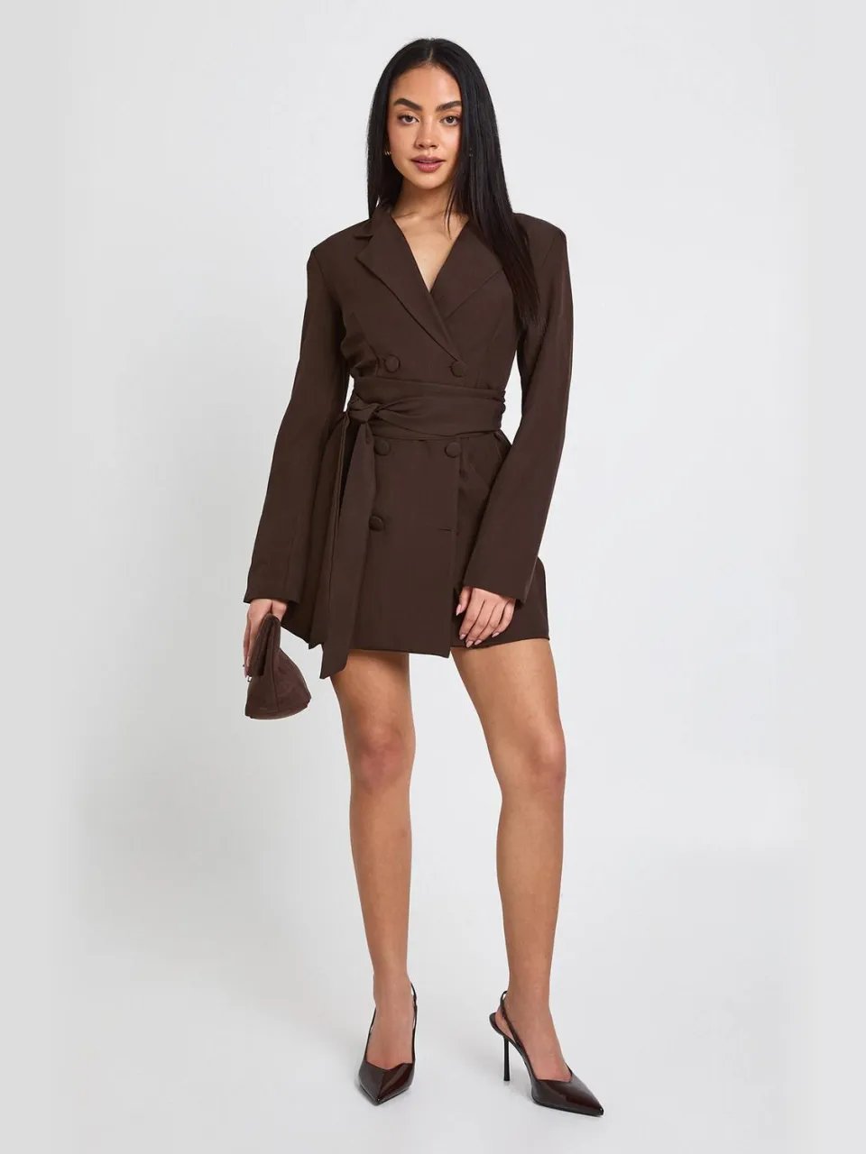 boohoo Dames Obi Strikceintuur Getailleerde Blazer Jurk espresso, foto 3
