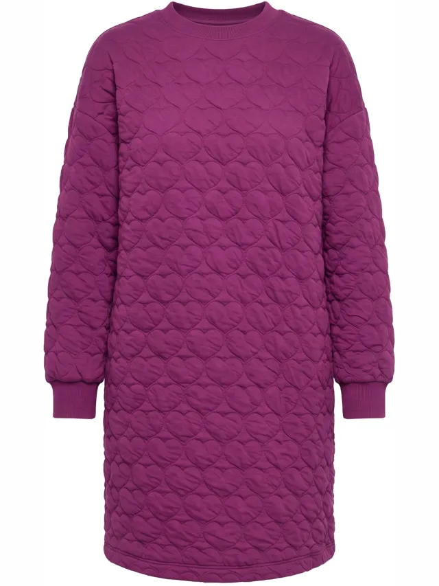 Studio Untold Dames - Mini-sweatjurk oversized HEART-stiksel - Moerbei - Maat 54+