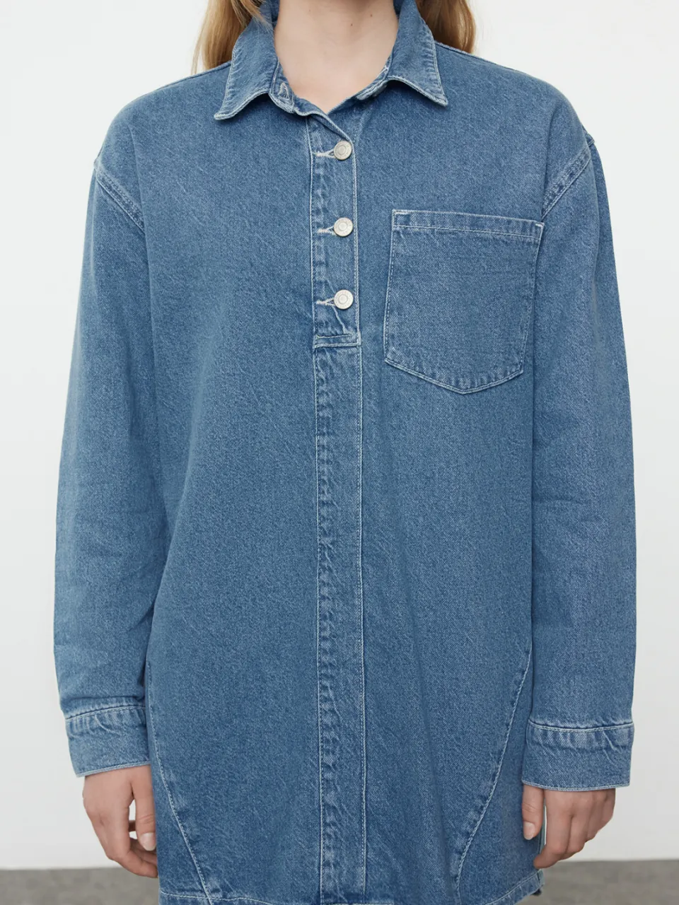 Trendyol TRENDYOLMİLLA Dames Blauw Effen Kort / Mini Lang Casual Recht Jurken, foto 2