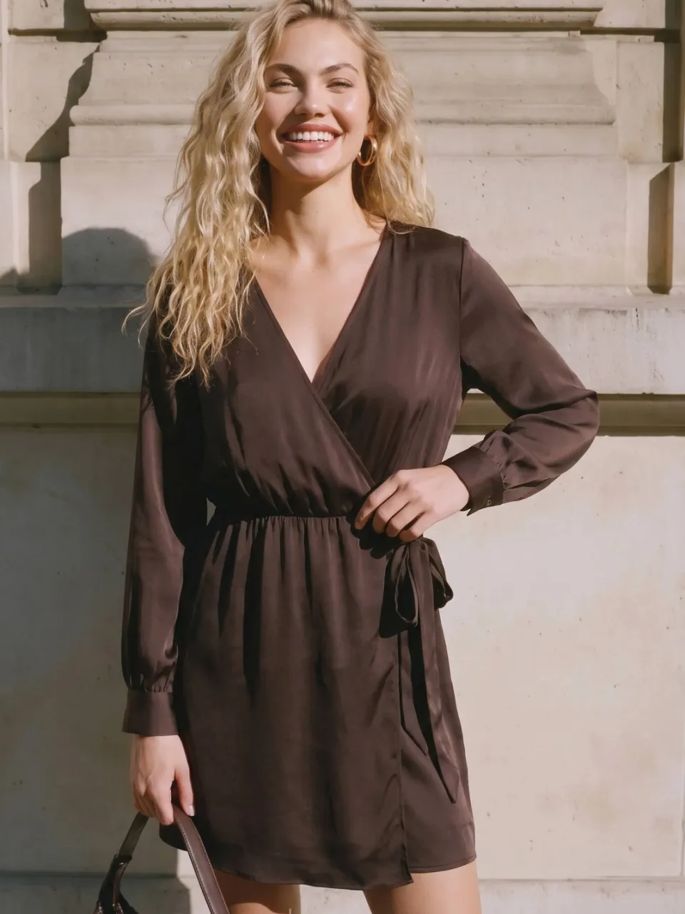 Vero Moda x Wehkamp wikkeljurk - bruin, foto 3