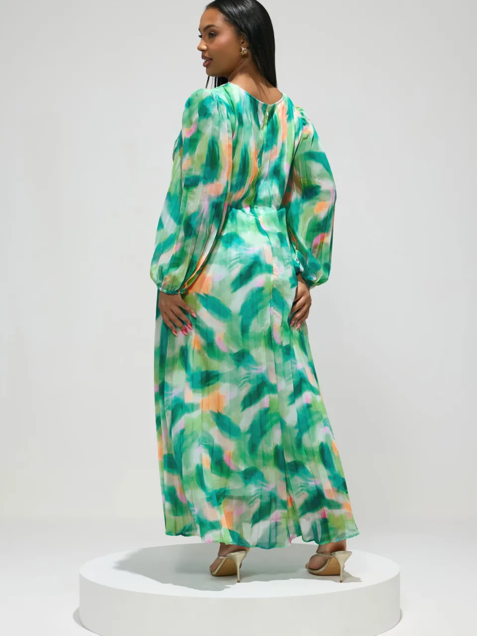 Yours London Groene Jurk Met Abstracte Plooien, foto 4