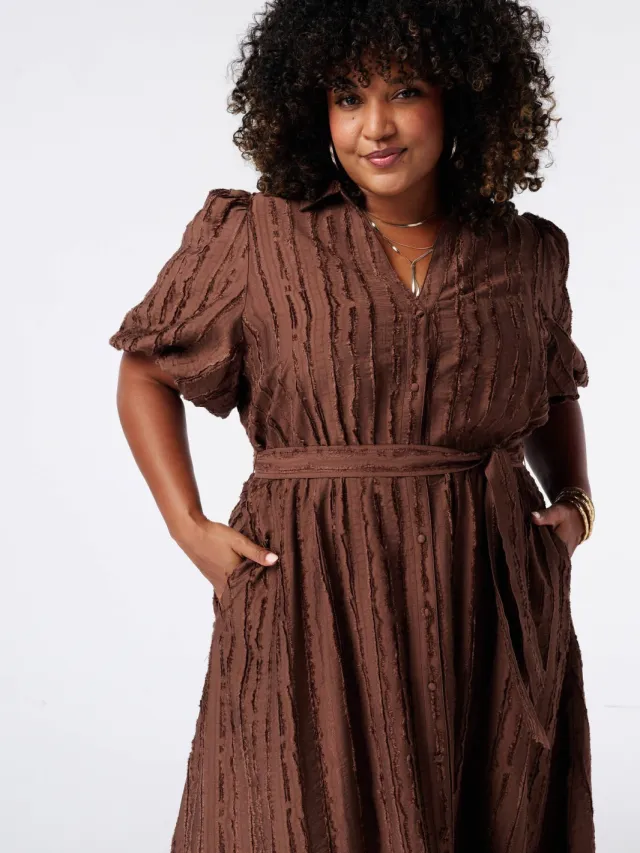 MS Mode midi blousejurk - bruin
