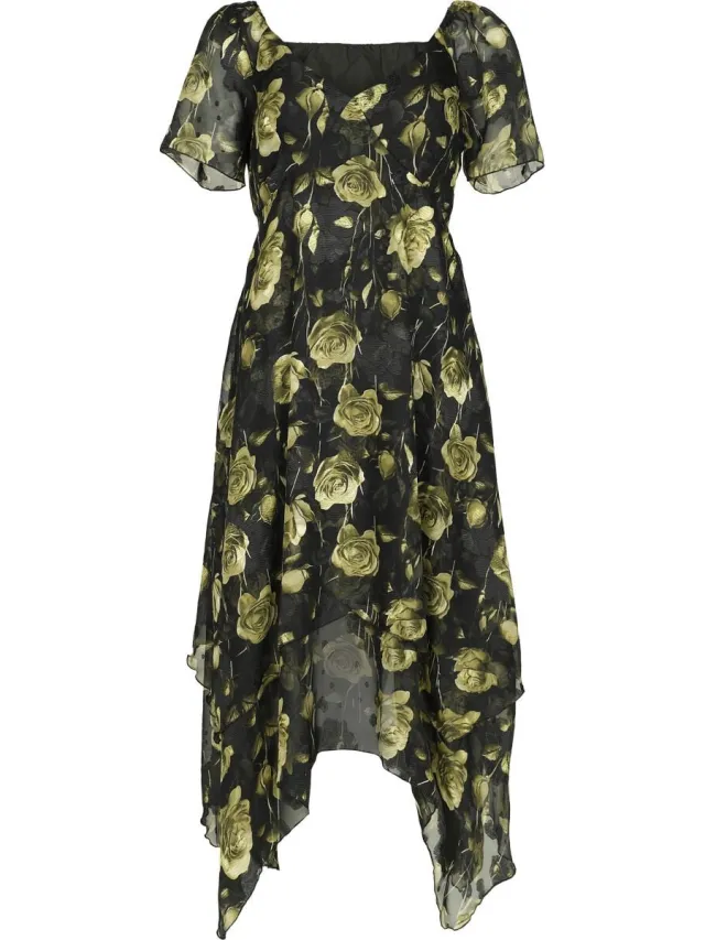 Jawbreaker Asymmetric Midi Dress with Rose Print Dames Midi-jurk - meerkleurig Multicolours