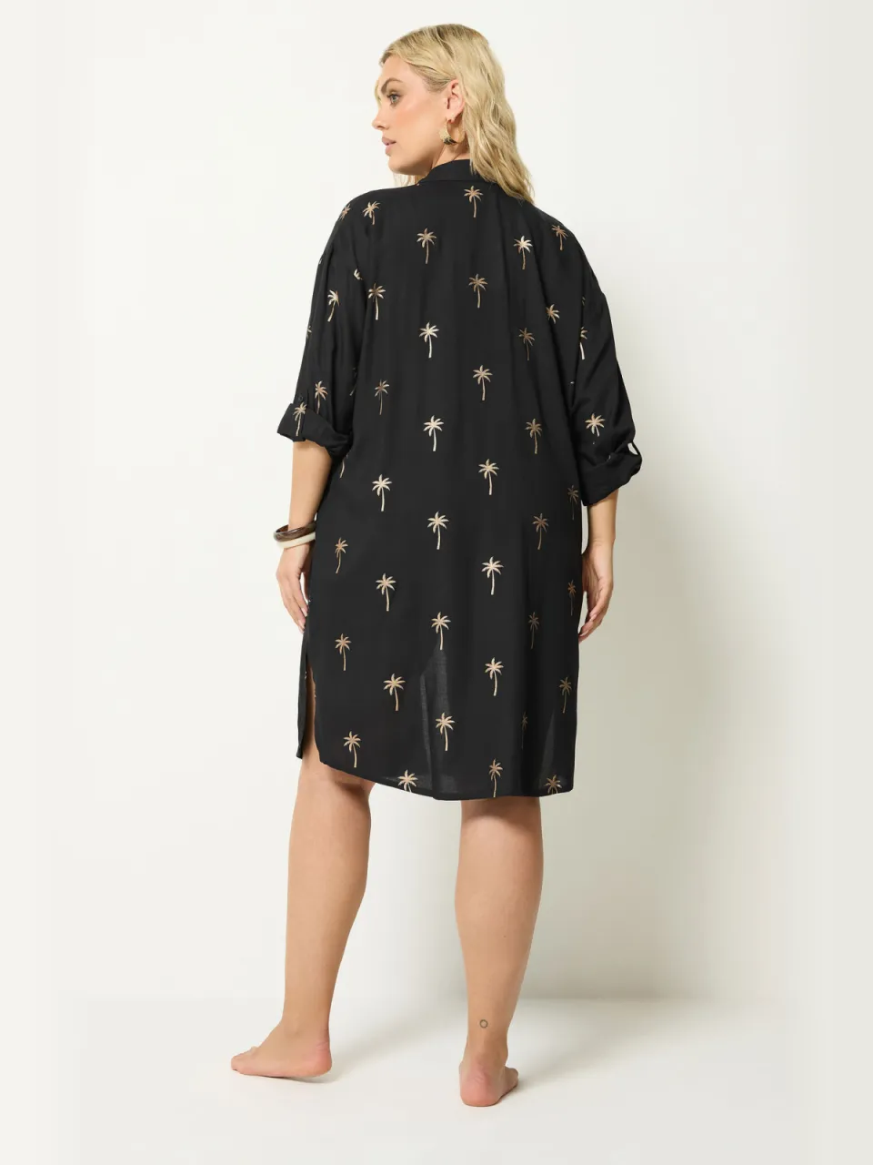 Yours Zwarte En Gouden Shirtjurk Met Palmboomprint-48, foto 2