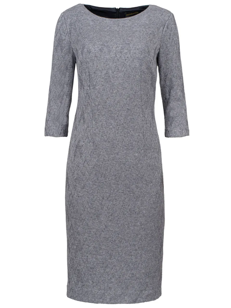 Conquista 3/4 mouw grijs jacquard jurk met pasvorm, foto 2