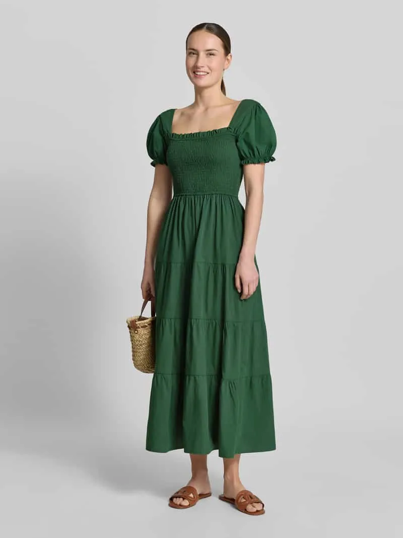Apricot maxi-jurk met smokdetail en vierkante hals groen, foto 3