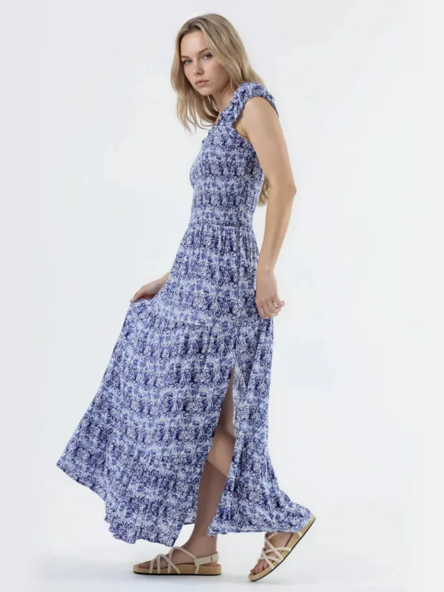 Busem Paisley Print Maxi Jurk met Vierkante Kraag marineblauw, foto 2