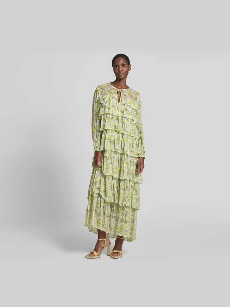 BAUM & PFERDGARTEN Maxi-jurk van viscose in laagjeslook Lichtgeel