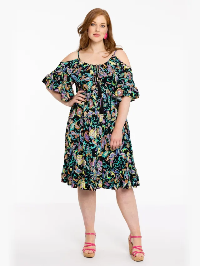 Yoek Jurk off shoulder FOLK | Zwart