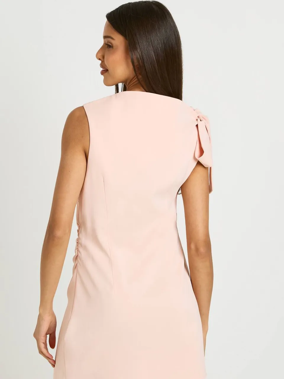 boohoo Dames Getailleerde Asymmetrische Jurk Met Strikdetail Op Schouder perzik, foto 2