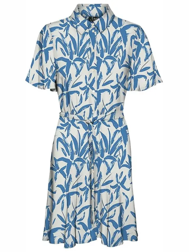 Vero Moda Zana Midi-jurk Met Korte Mouwen Veelkleurig L Vrouw Cloud Dancer / Aop Ibiza Blue Strokes